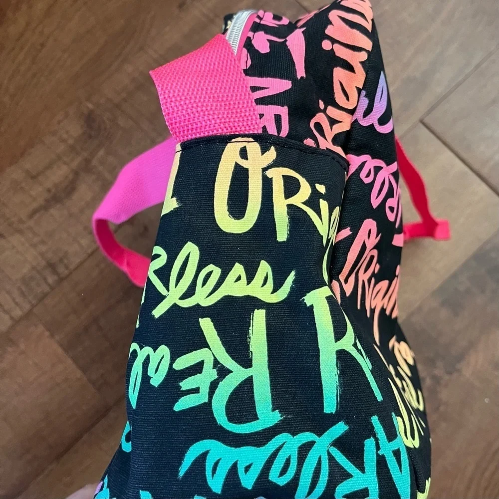 Justice girl LIVE! duffel bag black w/rainbow ombré adjustable strap